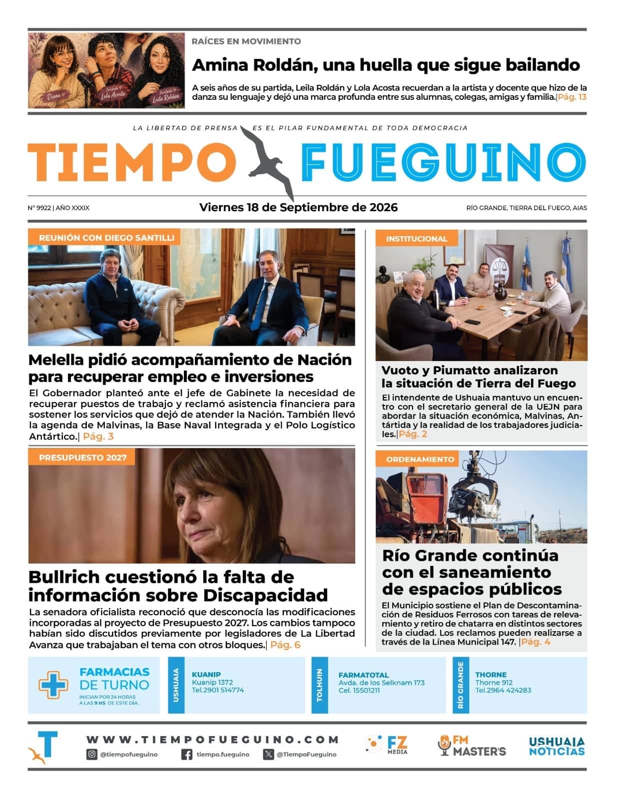 Portada del viernes 18 de septiembre