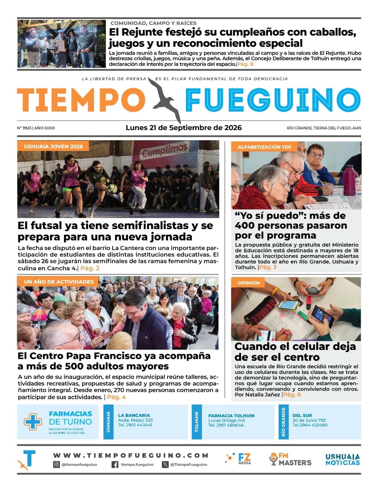 Portada del lunes 21 de septiembre