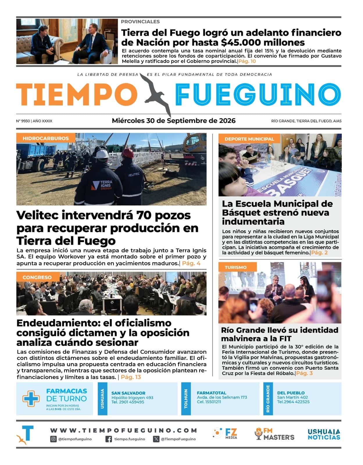 Portada del miércoles 30 septiembre