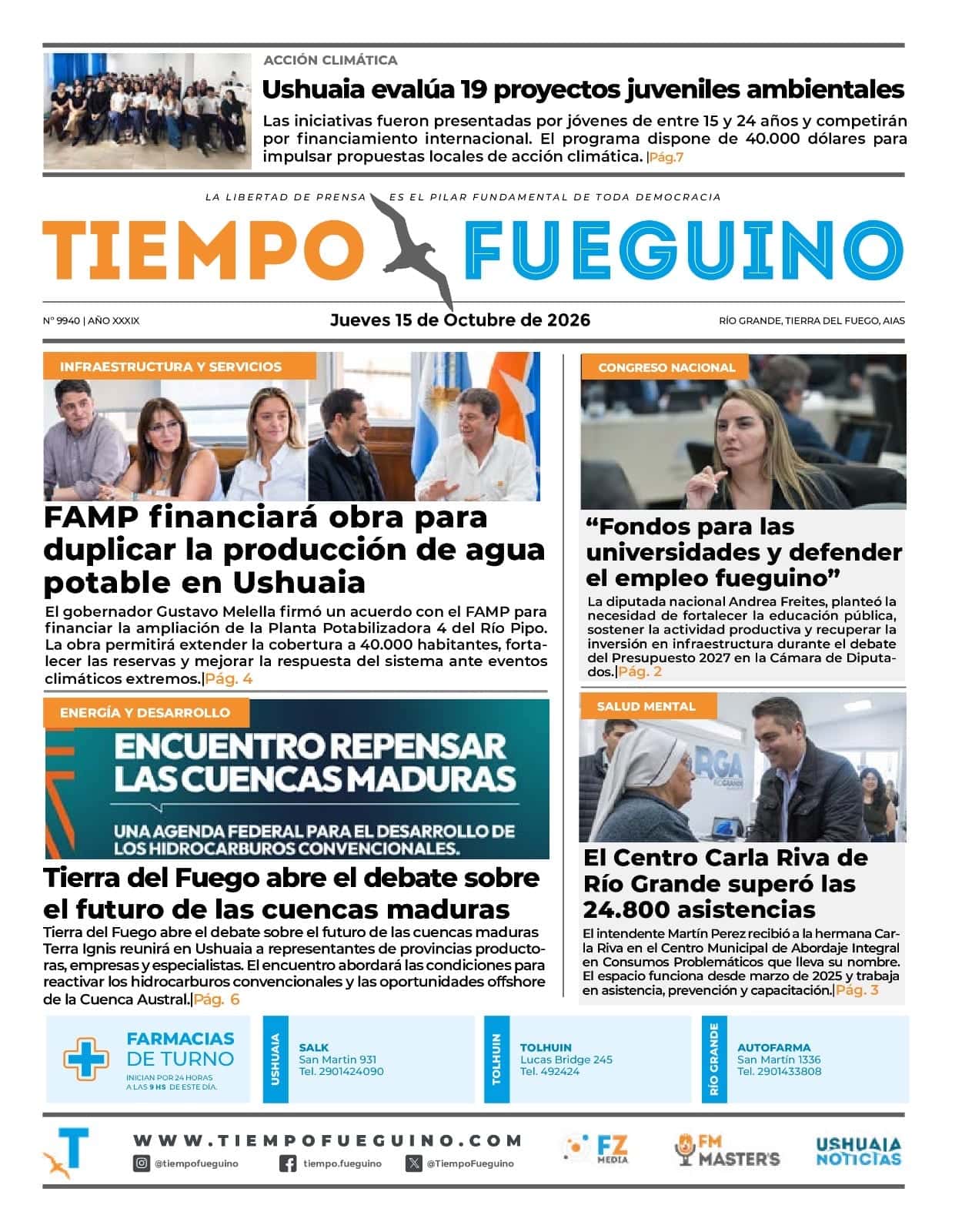 Portada del jueves 15 de octubre