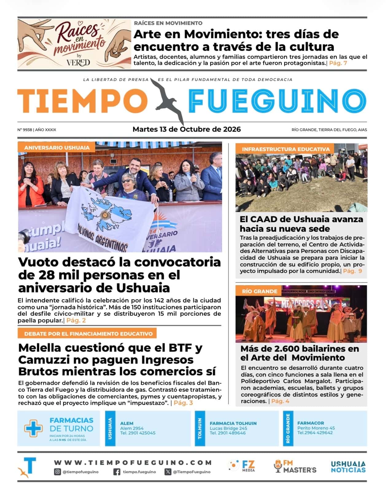 Portada del martes 13 de octubre