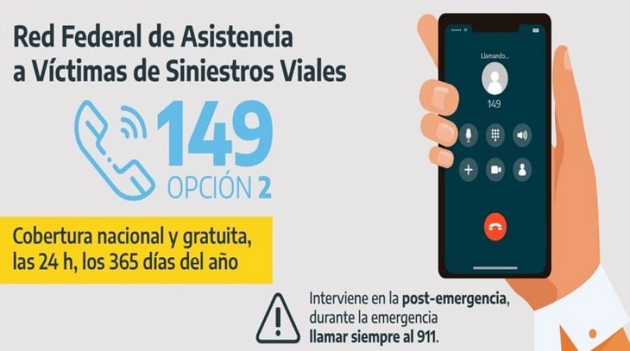 Seguridad Vial difunde el servicio de asistencia gratuito para víctimas de siniestros viales línea 149 opción 2