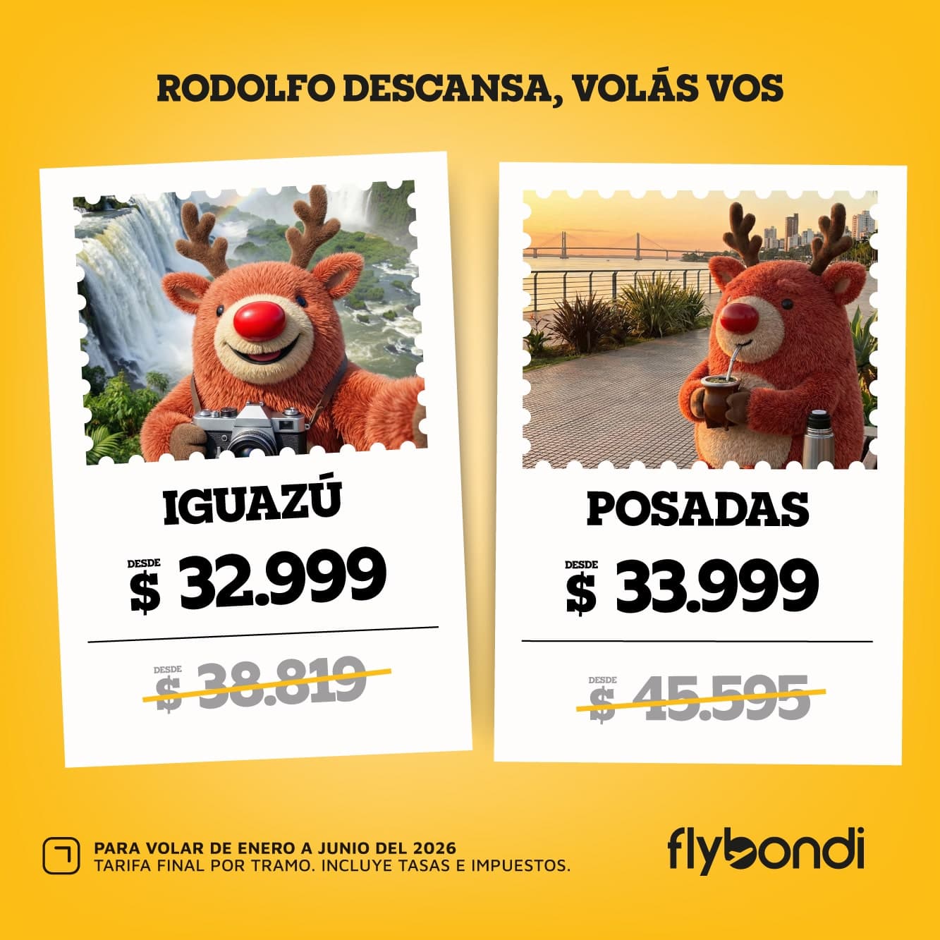 Flybondi lanza “Las Vacaciones de Rodolfo” con tarifas promocionales desde $21.999