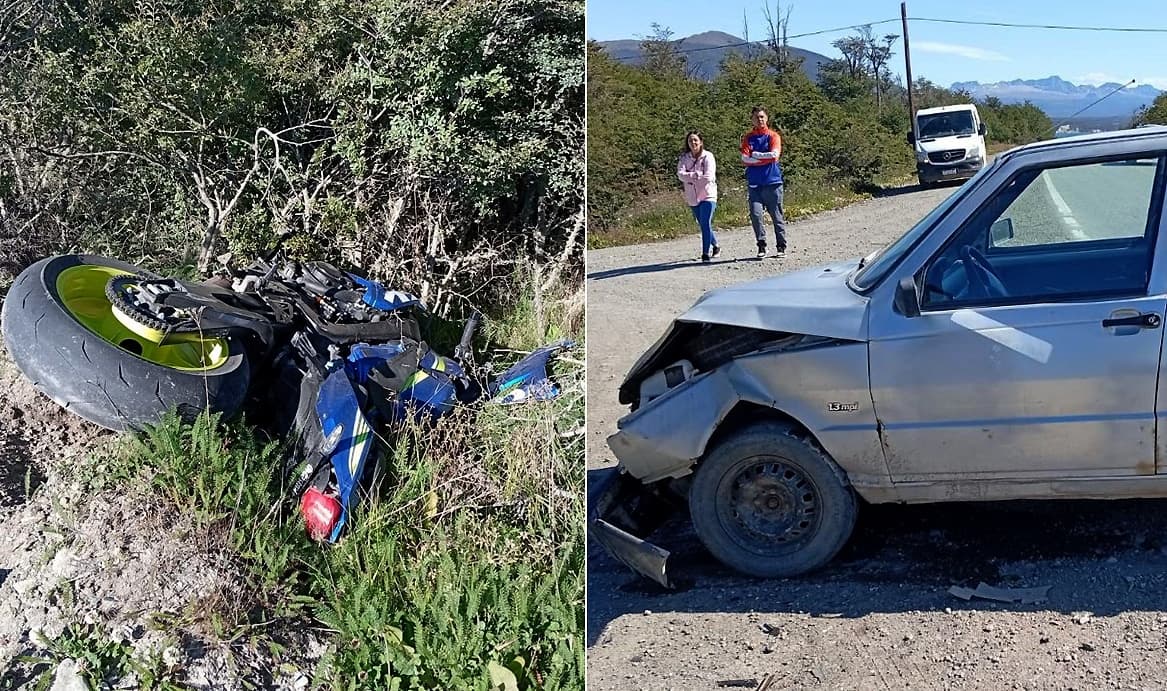 Colisión entre un auto y una moto en la Ruta 3