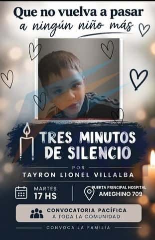 Este martes habrá marcha al hospital por la muerte del pequeño Tayron