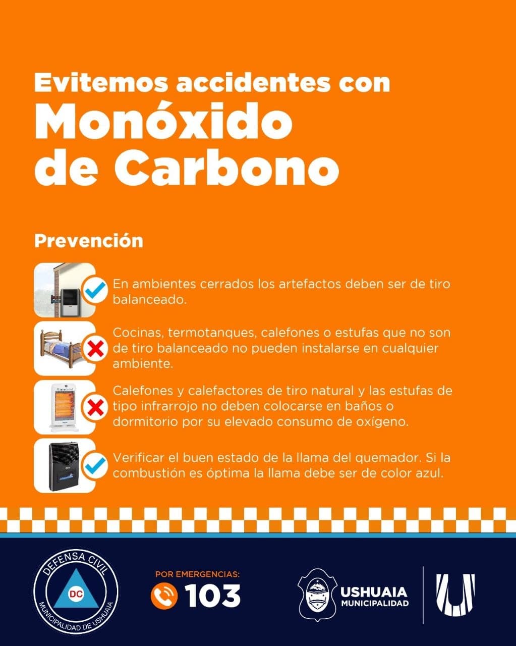 Defensa Civil de Ushuaia refuerza medidas para prevenir intoxicaciones por monóxido de carbono